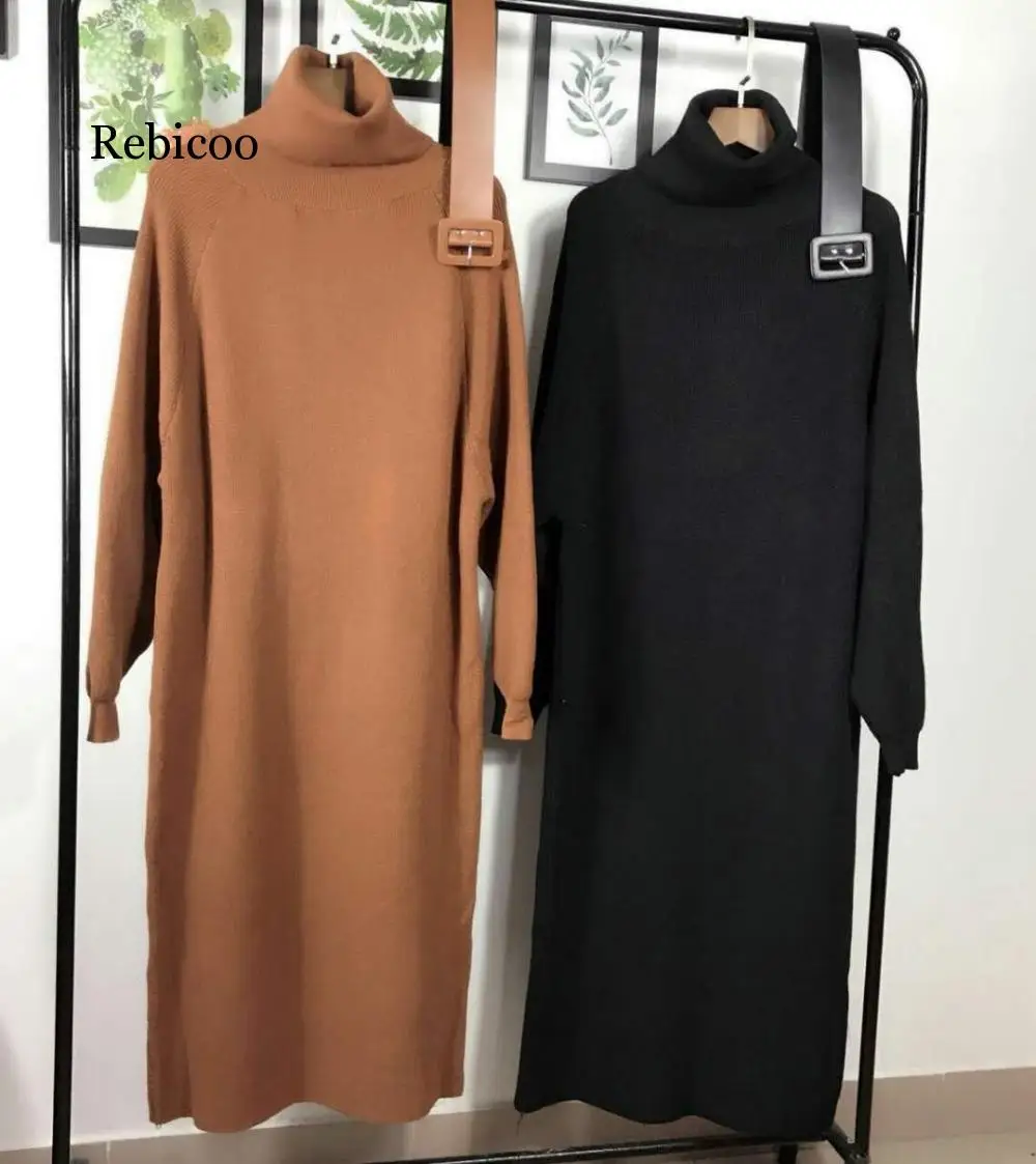 Зимнее женское платье свитер Женский пуловер водолазка с длинными рукавами