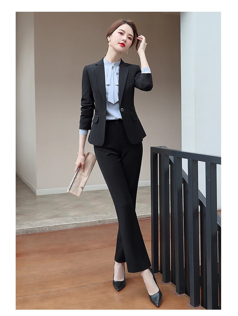 Модные женские черные и белые брюки, костюмы, повседневные, британский стиль, профессиональный темперамент, офисный Женский блейзер с длинным рукавом и брюки