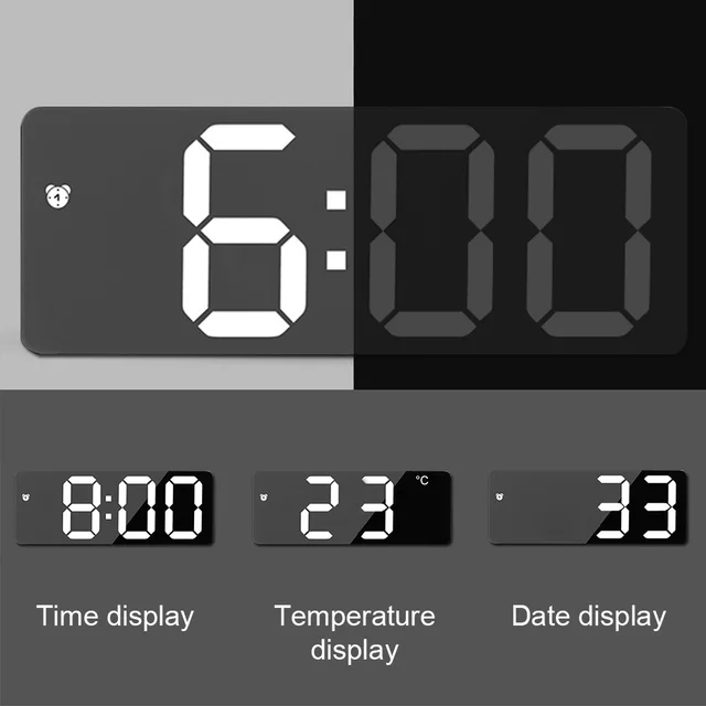 Acrylic/Mirror Alarm Clock LED Digital Clock Snooze Bedside Voice Control Time 2