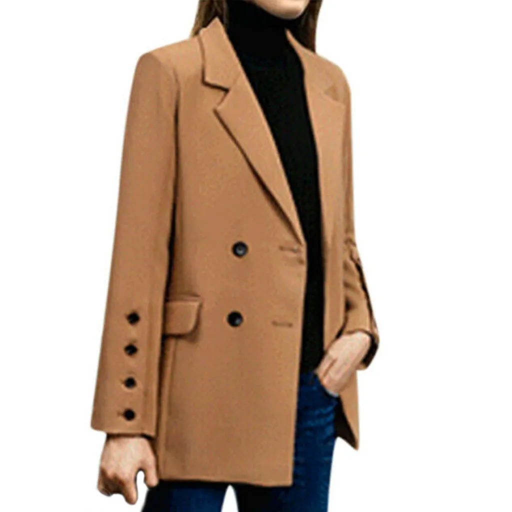 Зимний модный Блейзер женский длинный рукав двубортный тонкий длинный офисный Блейзер Куртка, пальто пиджак женский Z4