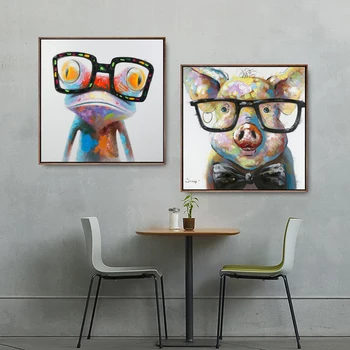 

Canvas Painting Abstract Animal Posters and Prints Frog and Pig Oil Painting Wall Pictures for Living Room Cuadros Home Decor
