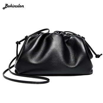 

Bokinslon Mini Messenger Bag Ladies Drawstring Simple Wild Bucket Split Leather Shoulder Woman Bag