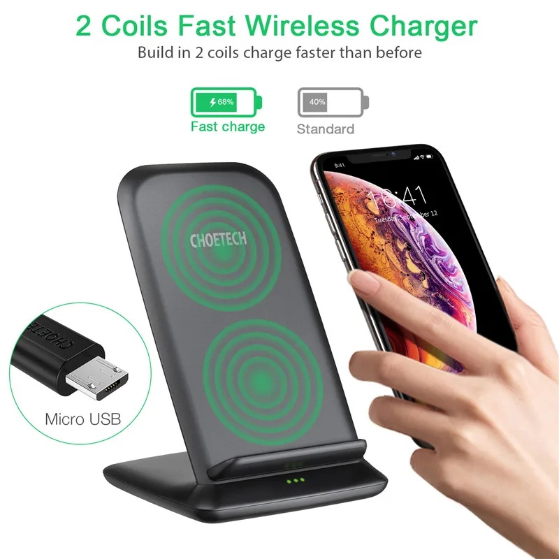 CHOETECH QI Беспроводное зарядное устройство подставка для iPhone 11 Pro Xs Max 10 Вт Быстрое зарядное устройство для samsung Note 10+ S10+ беспроводная зарядная станция