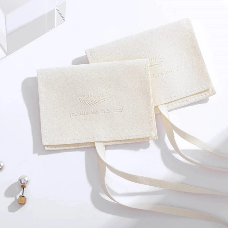 50pcs Personalized Logo Jewelry pouches customize envelope bag chic small packaging microfiber Business Earings Bags Bulk