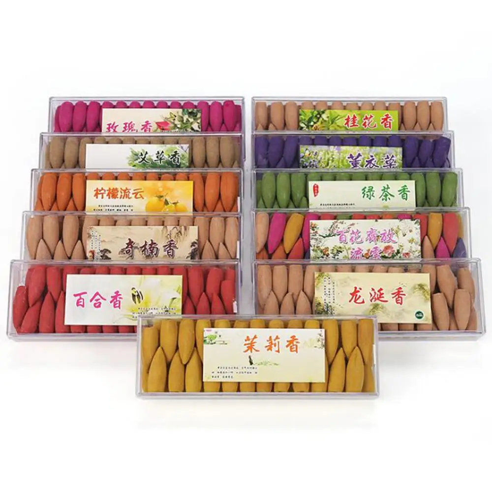 

52pcs/box Natural Cone Incenses Tower Incense Waterfall Back-flow Burner Holder Incense Backflow Incense Cone Sandalwood Flower