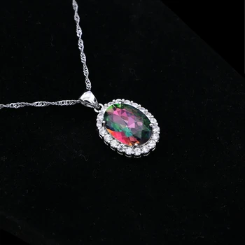 

925 Silver Chain Necklace Round Mystic Rainbow Cubic Zirconia Slide Pendant For Women Wedding/Engagement/Party/Gifts
