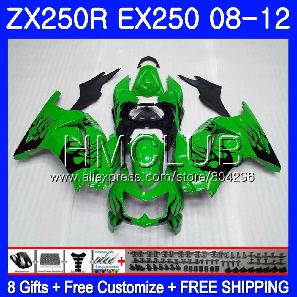 No. 1 Средства ухода за кожей для KAWASAKI NINJA EX250 ZX250R 2008 2009 2010 2011 2012 черный Пламя 9JK. 8 ZX 250R ZX-250R EX 250 08 09, 10, 11, 12, обтекатели - Цвет: No. 1