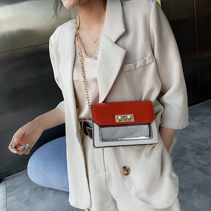 

Summer foreign air chain bag woman 2019 new fashion lock buckle small square bag single shoulder slant sac main femme