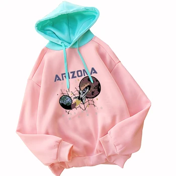 

Thicken Hoodies Sweatshirts Autumn Winter New Fleece Casual Streetwear Spell Color Splic Kawaii Funny Arizona Print Hooded Women