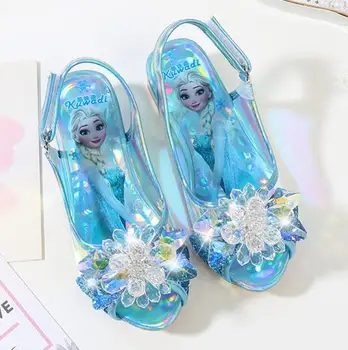 

New Girls Sandals High Heels Children Fashion Princess Leather Summer Elsa Shoes Chaussure Enfants Fille Sandalias Nina