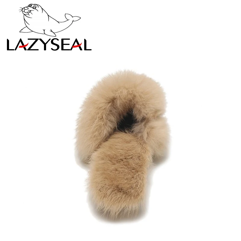 LazySeal/женские меховые тапочки с металлическими украшениями, бахромой и аппликацией; Сезон Зима; Коллекция года; женская домашняя обувь из натурального кроличьего меха; большой размер 44