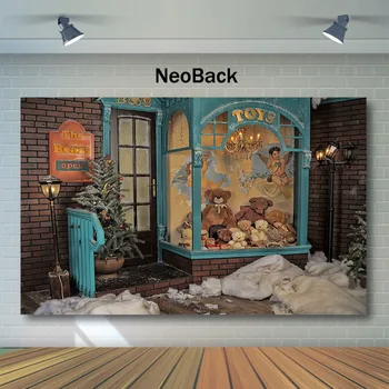 

Neoback Christmas Backdrop Gifts Toy Bear Store Photography Backdrops Snow Children backgrounds for photo studio