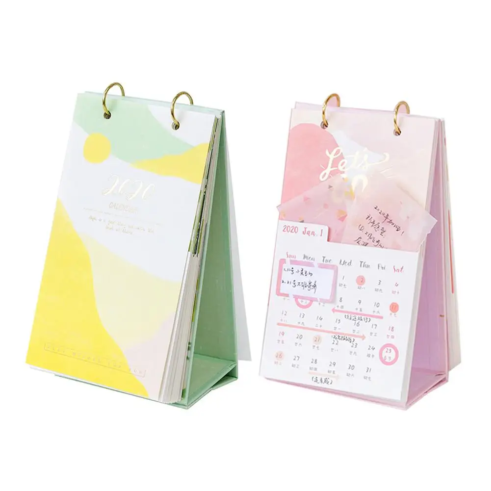 

Small Fresh 2020 Desk Calendar Foldable Desktop Flip Calendar Home Reminder Perpetual Calendar Desktop Decoration