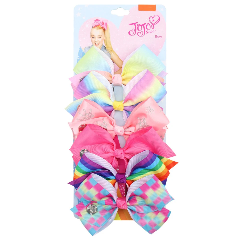 6pcs Высокое качество 1/6 шт./лот JOJO Луки Jojo Siwa радужной расцветки с принтом и бантом для маленьких девочек одежда для маленьких девочек, ручная работа Изысканная заколка для волос Детские аксессуары по уходу за волосами - Цвет: 6pcs