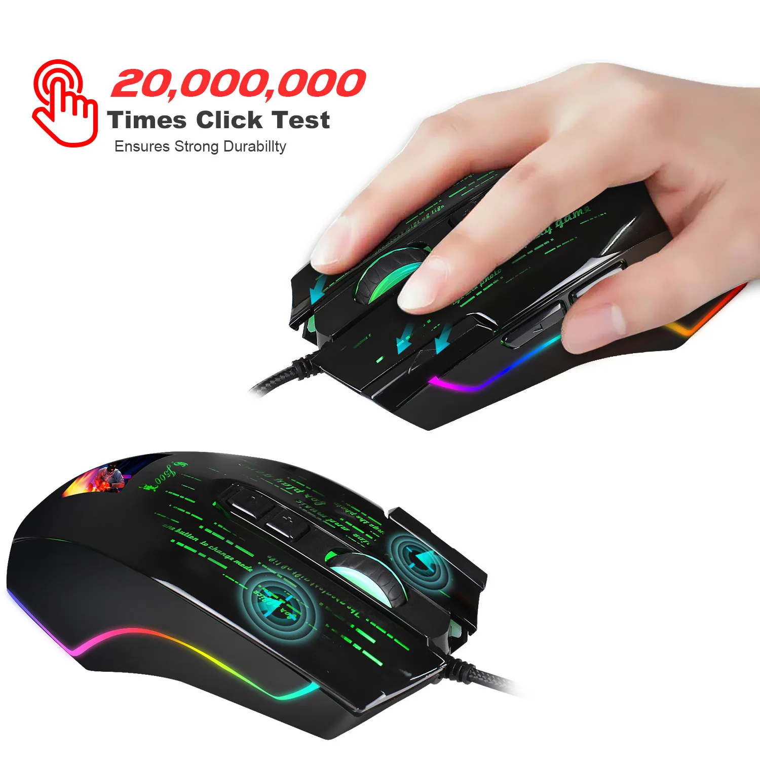 silent wireless mouse J500 Gaming Mouse USB 10000 DPI PMW3325 USB RGB Wired Mouse Gamer 9 Buttons Programmable Mice For Computer PC Can Photo Setting best wired gaming mouse