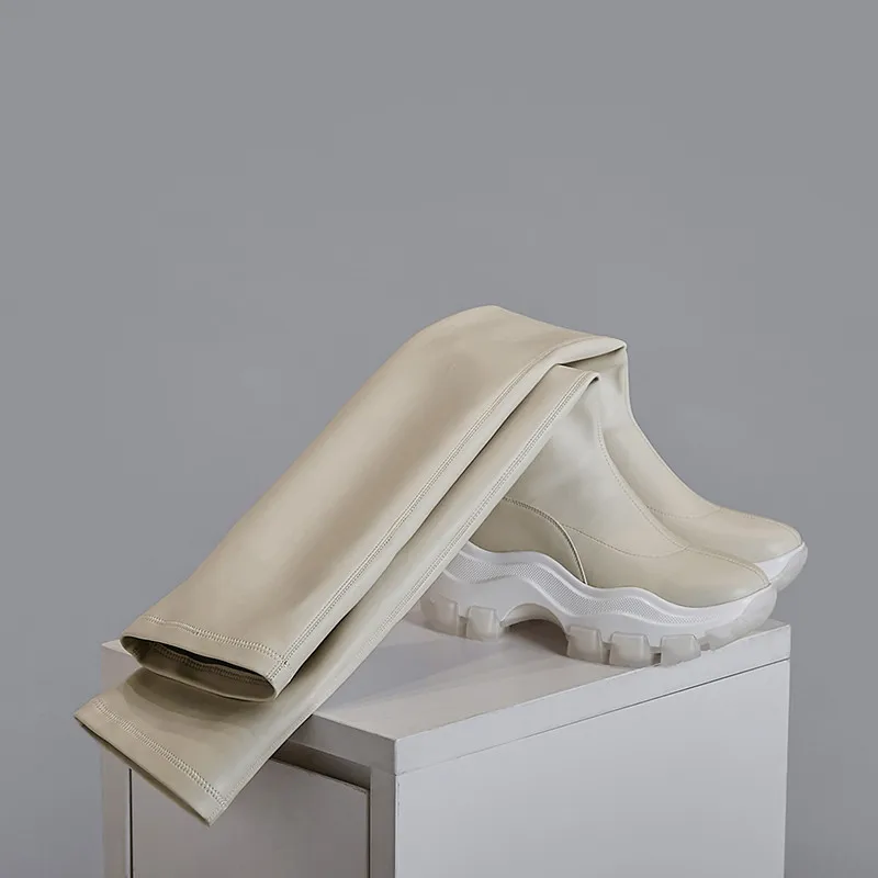 ASUMER/Новинка года; женские Сапоги выше колена из натуральной кожи и искусственной кожи; модная обувь на плоской платформе; пикантные обтягивающие женские сапоги