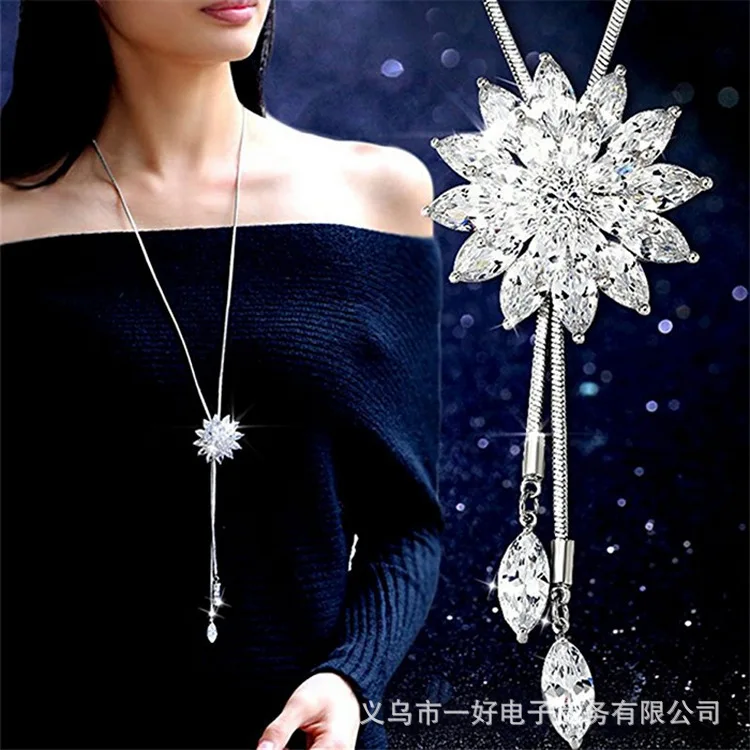 

Fashion Chain Necklace for Women Silver Chain Smalll Flower Necklace Pendant on Neck Bohemian Sweater Necklace Women Jewelry