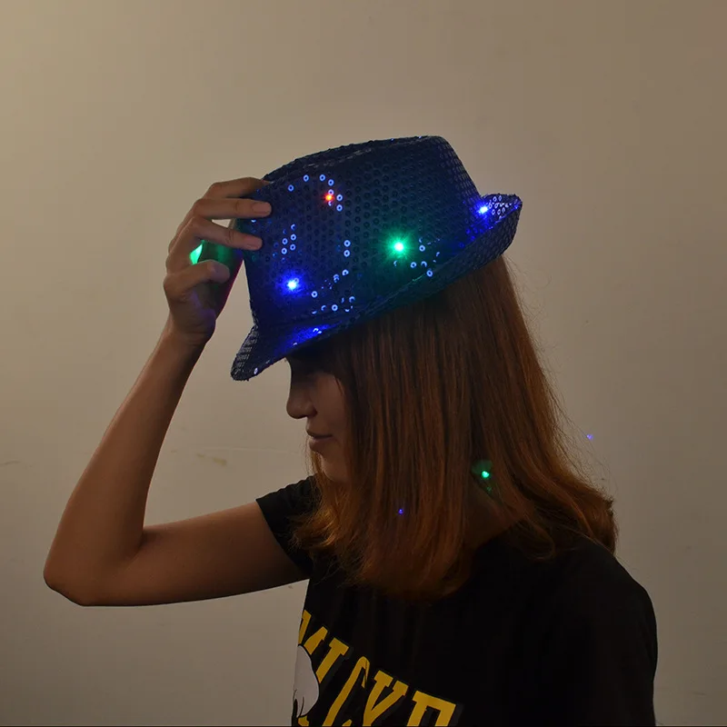 LED Colorful Shining Sequin Cowboy Hat Ball Dressing up Funny Bowler Hat Bar Nightclub Jazz Shining Hat