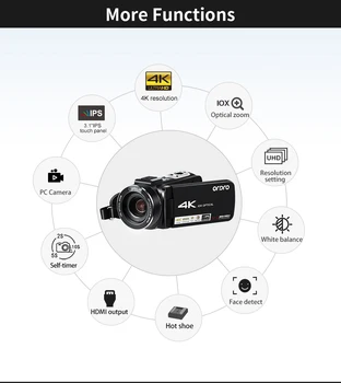 

Ordro AC7 4K UHD Digital Video Cameras Camcorders FHD 24MP 120X Digtal Zoom 10X Optical WiFi IPS Touch DHL DV Mini Camcorders