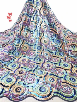 

2019 Latest African Lace Fabric High Quality French Net Embroidery Dark Blue Sequins Tulle Lace Fabric For Nigerian Party Dress