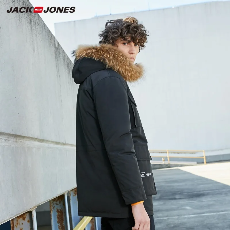 Зимняя Мужская парка с меховым воротником и капюшоном JackJones пальто средней длины
