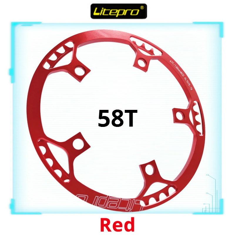 Litepro Сверхлегкий 130 BCD 45T 47T 53T 56T 58T A7075 сплав BMX цепное кольцо складной велосипед BMX цепное колесо велосипед шатун зуб дорога - Цвет: 58T Red