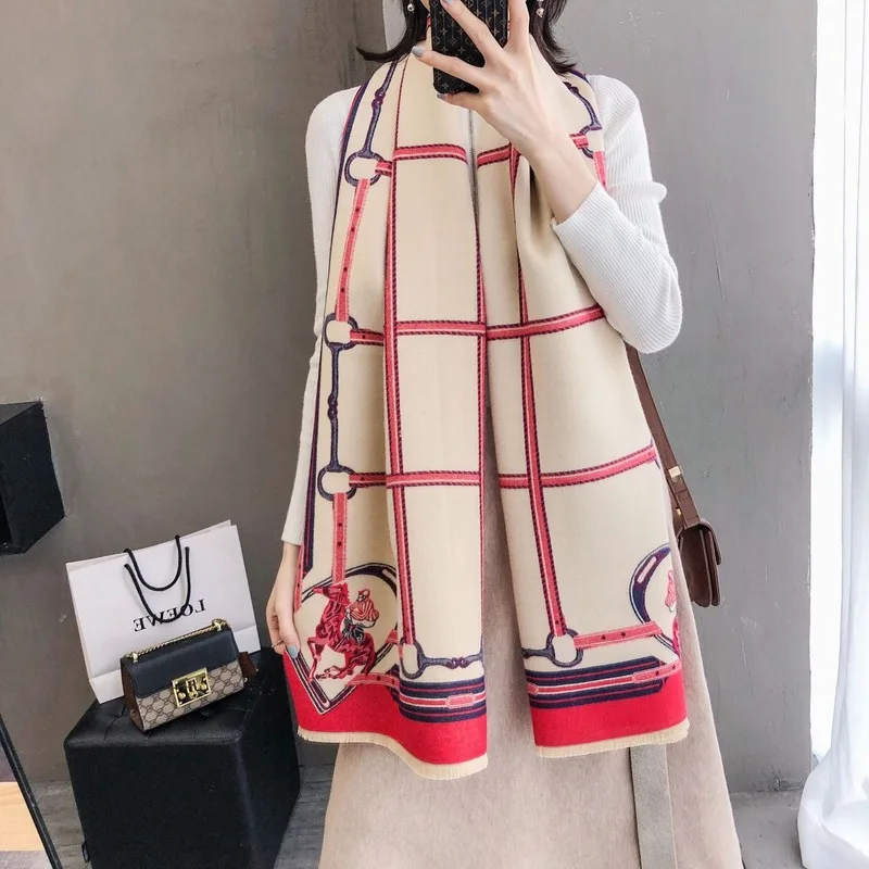Goedkoop Vrouwen Cashmere Winter Sjaal Pashmina Sjaals Lady Wraps Chain Luxe Print Sjaals Warme Dikke Wol Bufanda 2019 Ontwerp