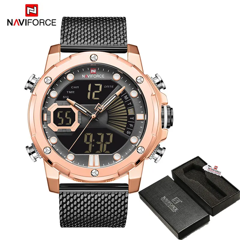 NAVIFORCE, мужские часы, роскошные, нержавеющая сталь, водонепроницаемый, светодиодный, светящийся, цифровые, спортивные, наручные часы, кварцевые часы, Relogio Masculino - Цвет: RGBB BOX