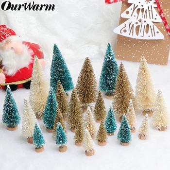 

OurWarm 24pcs Small DIY Christmas Tree Fake Pine Tree Mini Sisal Bottle Brush Christmas Tree Santa Snow Frost Village Home Decor