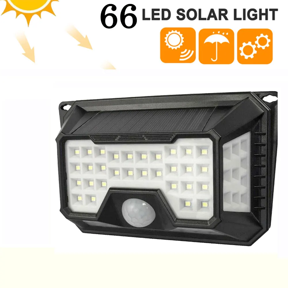 

3 Modes PIR Motion Sensor 66 LED Solar Power Lamp 120 Degrees Angle Outdoor Waterproof IP44 Solar Wall Light Garden Yard Lamp