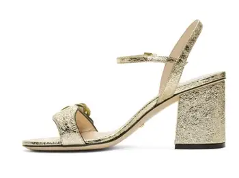 

women high-heel leather sandal chunky high heel ladies fashion shoes cheap sandals Adjustable ankle strap gold-toned hardware