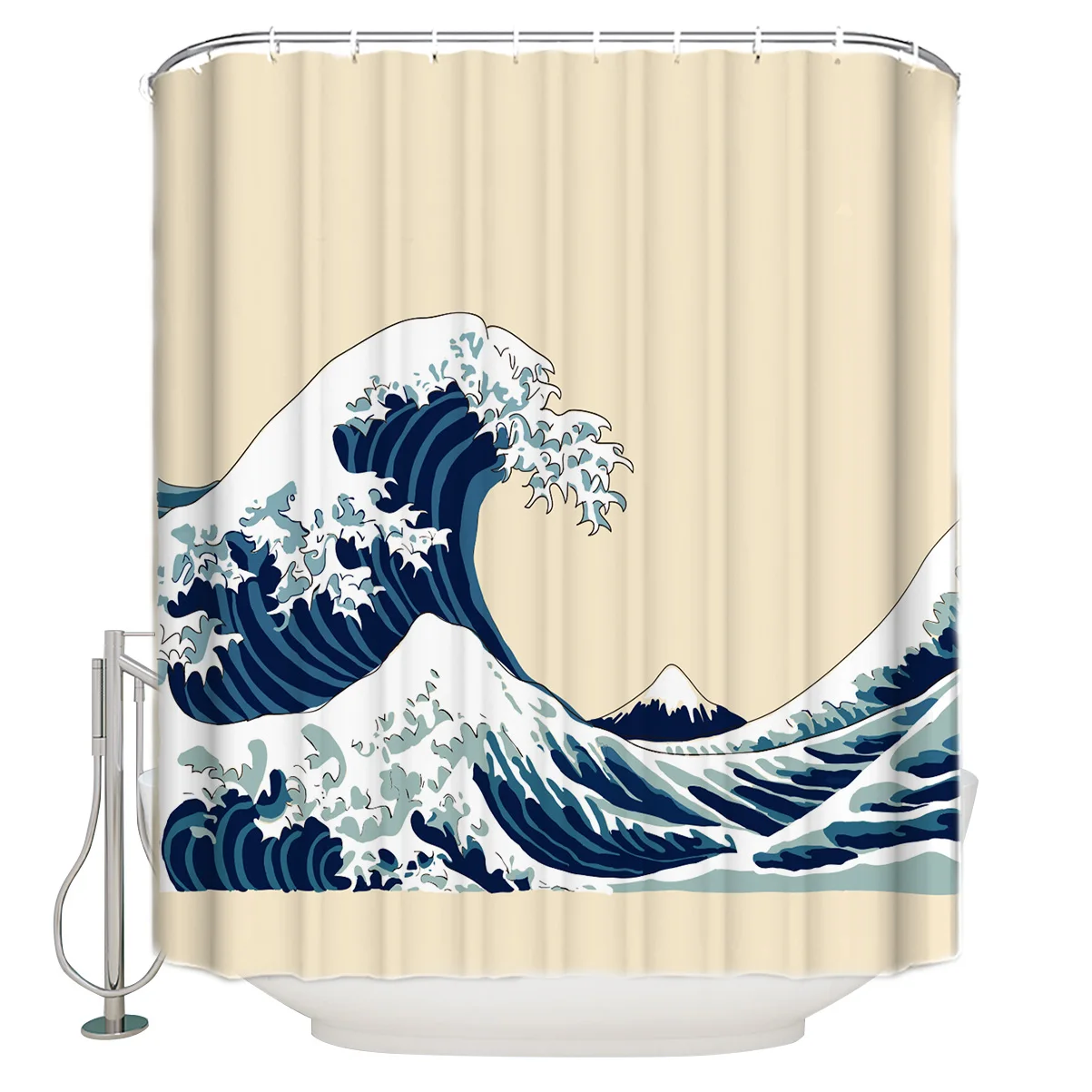 

Asian Nature Illustration Wave Japan Mount Fuji Shower Curtain with Hooks Bamboo Trees with Ink in Traditional