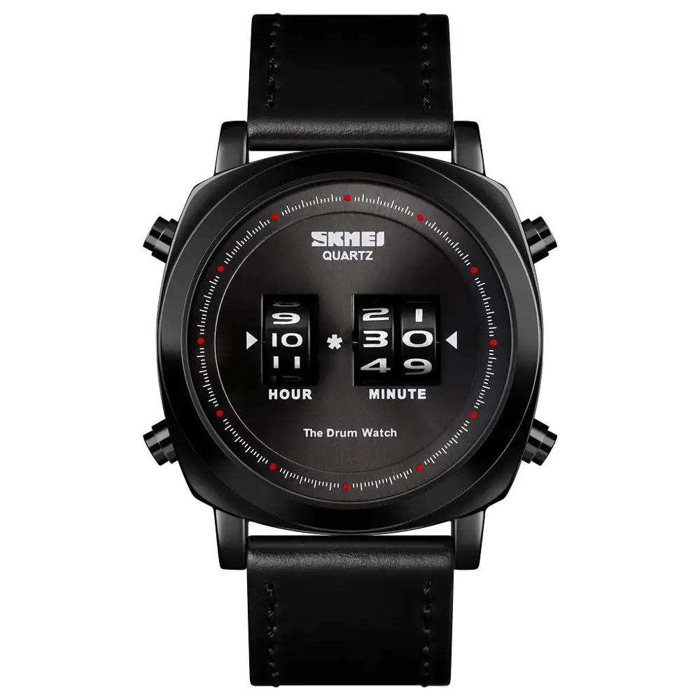 SKMEI простые кварцевые часы модные повседневные Дизайнерские мужские часы Топ бренд 3 бар водонепроницаемый кожаный ремешок montre homme 1519 часы - Цвет: Black-Black