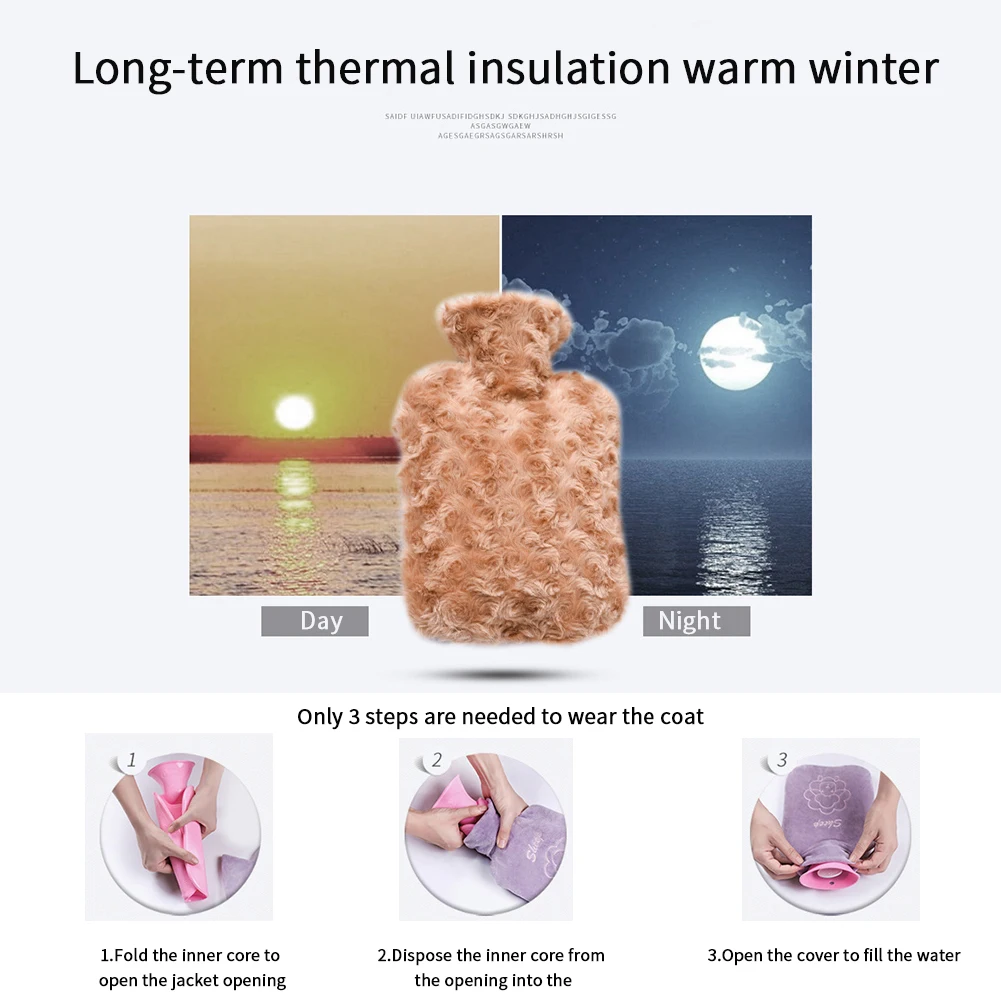 1500ml Soft Plush Thick Safe Hot Water Bottle Washable Heat Therapy Portable Removeable Large Capacity Warm Hand Feet With Cover