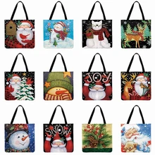 Женская сумка через плечо, рождественский подарок, мультяшный принт, сумка-тоут, снеговик и Санта, складная сумка для покупок, многоразовая пляжная сумка