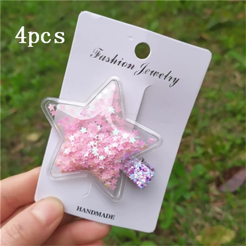 1-4pcs 4 шт./лот, заколки для волос с ушками Микки Мауса для маленьких девочек, разноцветные зыбучие пески, прозрачные заколки для волос со звездами и сердцем - Цвет: 1-4pcs