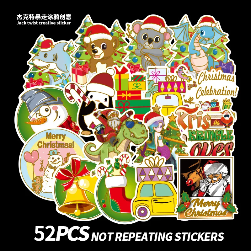 50 Christmas hot stamping holiday gift stickers PVC graffiti christmas mini stickers suitcase guitar car stickers waterproof