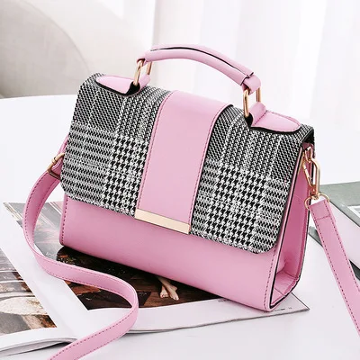 YBYT fashion plaid crossbody bags for women flap PU Leather small shoulder bag hotsale female luxury handbags bolsas feminina - Color: Pink