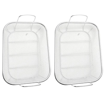 

2Pcs Stainless Steel BBQ Grill Basket Barbecue Mesh Grilling Basket Home Stainless Steel Barbecue Basket