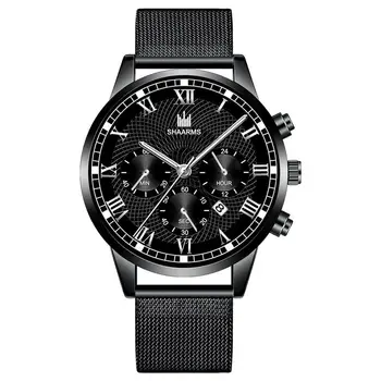 

SHAARMS Fashion Men Black Watch Mesh Band Stainless Steel Quartz Wristwatch Male Business Watches Relogio Masculino Reloj Hombre