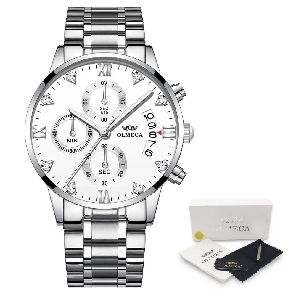 OLMECA Мужские часы Роскошные спортивные модные военные водонепроницаемые кварцевые наручные часы Relogio Masculino Известный Топ бренд часы будильник - Цвет: A-Silver White
