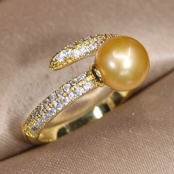 

Snake Design Zirconia Sterling Silver Pearl Ring Settings for Women S925 Semi Mount Adjustable Jewelry Findings for DIY