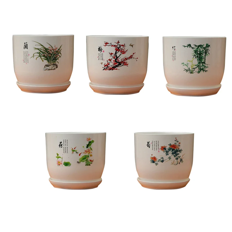 

2019 Ceramic Round Resin Flowerpot Succulent pot Cactus Planter Pots with Drainage Hole Container Planter for Home Garden Decor