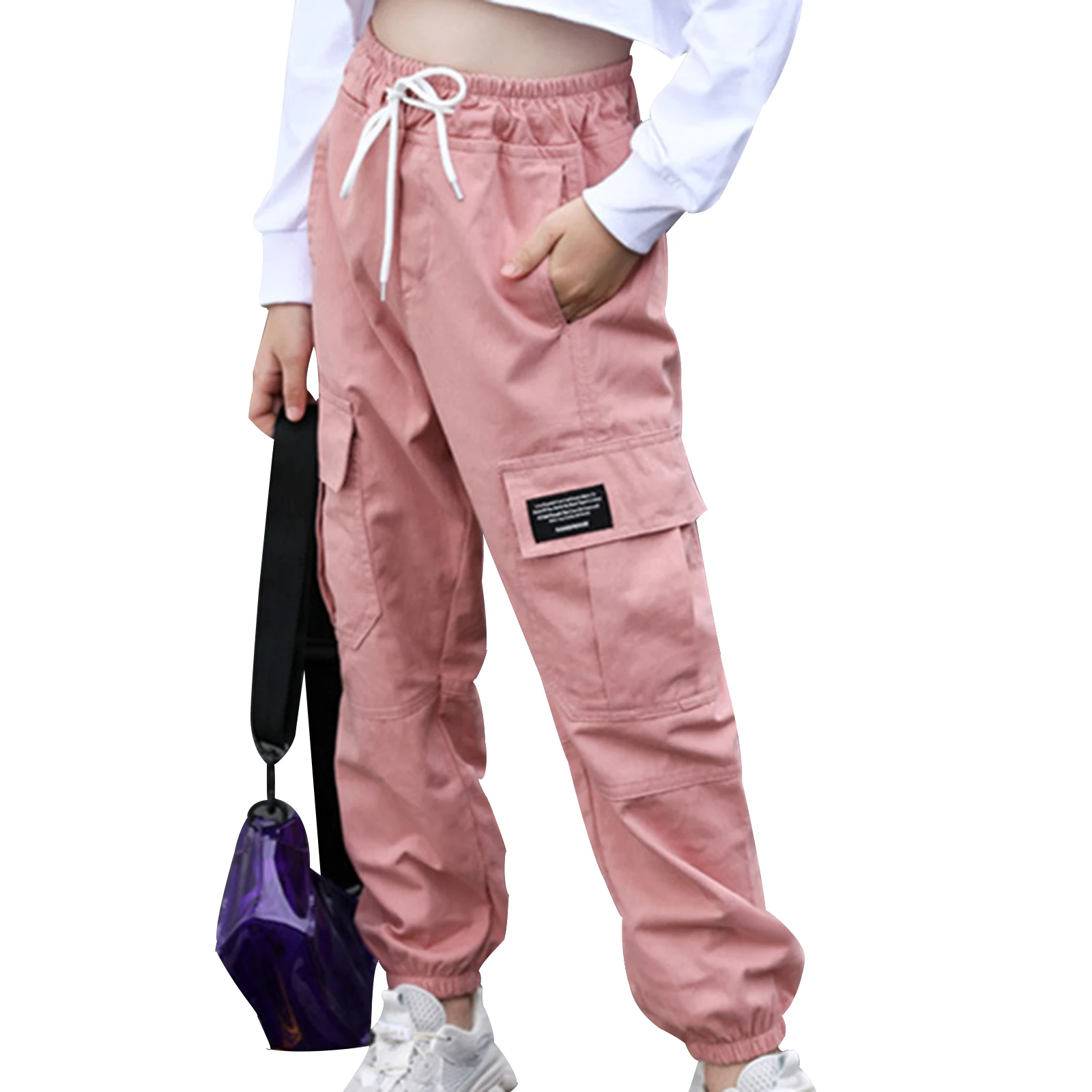New-Spring-Autumn-Cargo-Pants-For-Teenage-Girls-Pure-Color-Fashon