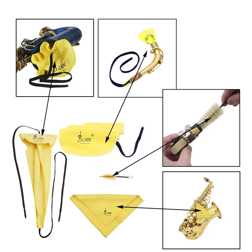 4 Pieces Saxophone Cleaning Kit Water-Absorbing Clean Cloth Mouthpiece Brush