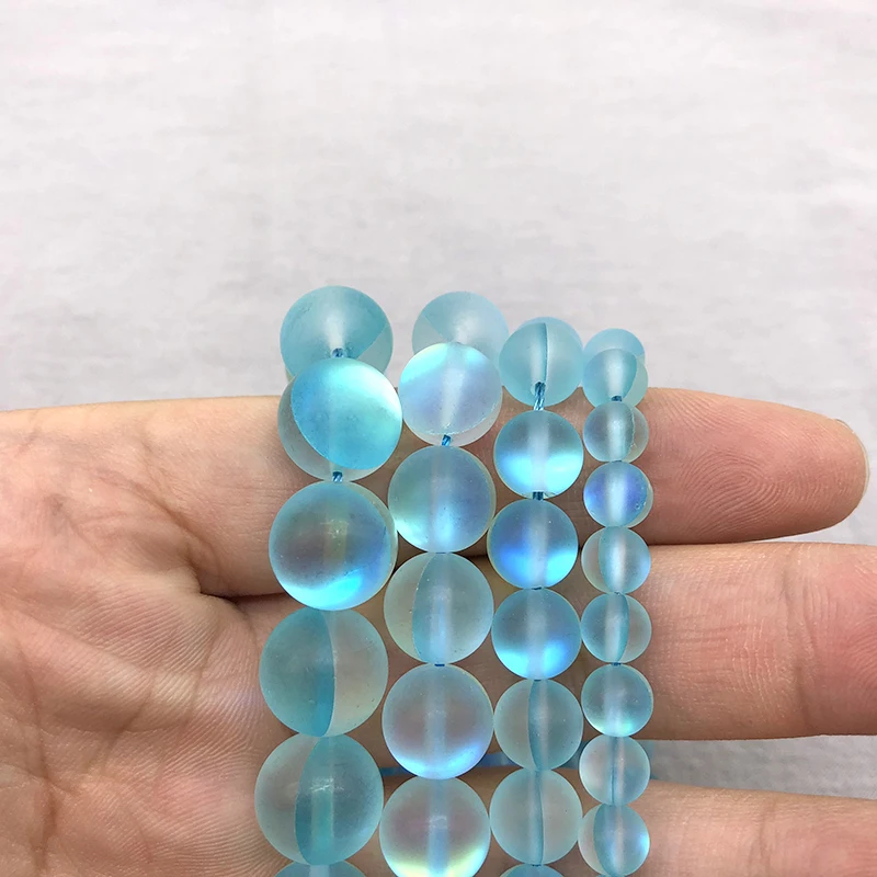 Light Blue Frost Moonstone Gem Matte crystal Round Beads 6 8 10 12MM Fit Diy DIY Chrams Necklace Bracelets For Jewelry Making