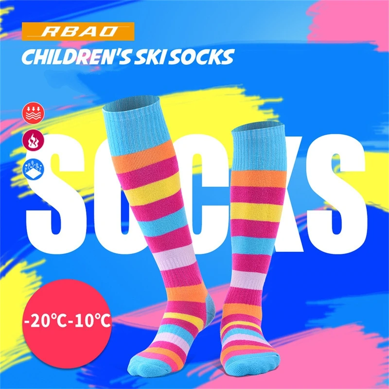 Kids Winter Warm Skiing Sock Boys Girls Long Striped Thick Thermal Sock For Roller Skating Snowboarding Chlid Snow Sports