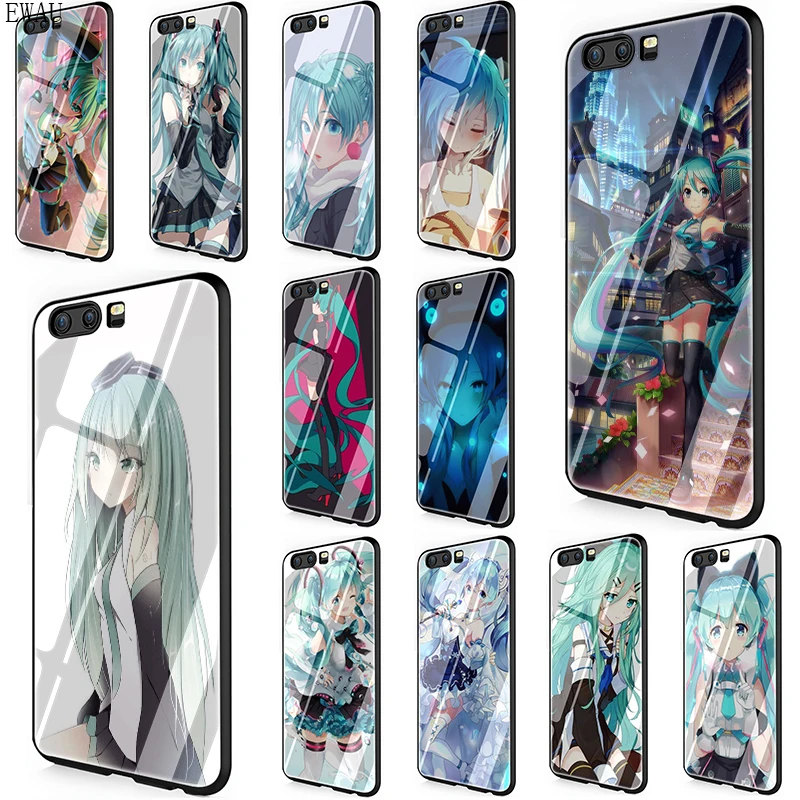EWAU Hatsune аниме Мику девушка закаленного стекла телефона чехол для Huawei P10 P20 P30 mate 20 Lite pro P Smart Y6 Y9 Honor 8X9 10