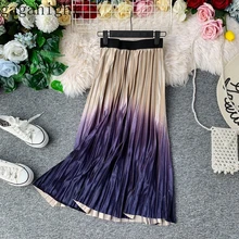 Gaganight бархатная осень зима модная женская длинная юбка высокая эластичная талия Градиент цвета плиссированные юбки женские винтажные Faldas