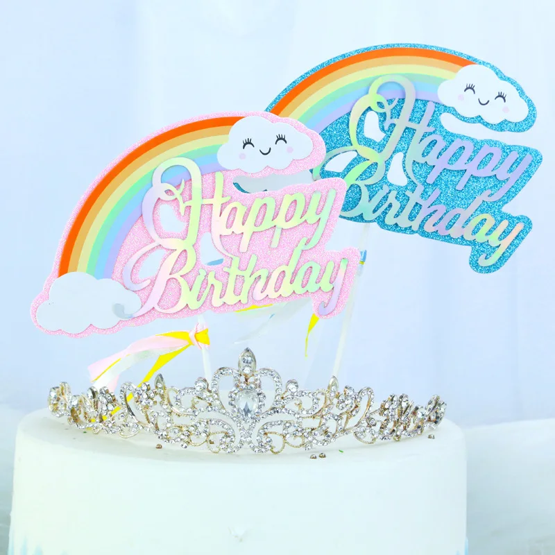 Beautiful Rainbow Clouds Birthday party Cake Topper Dessert holiday cake paper flag Music wedding card decoration | Дом и сад